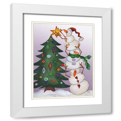 Decorating Snowmen White Modern Wood Framed Art Print with Double Matting by Medley, Elizabeth