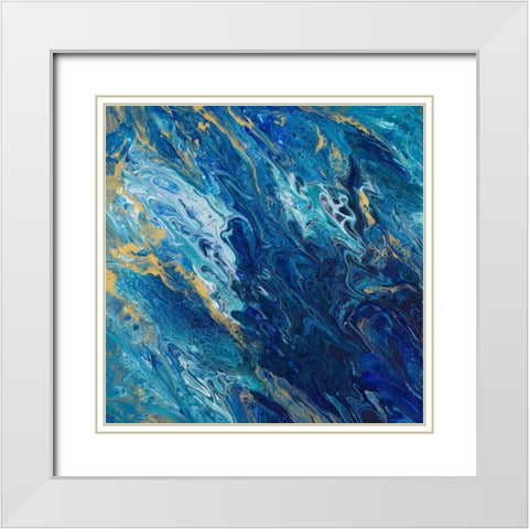 Blue Marble White Modern Wood Framed Art Print with Double Matting by Hakimipour, Tiffany