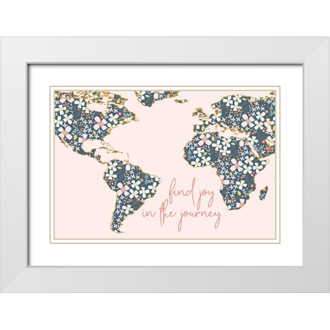 Find Joy In The Journey Map on Pink White Modern Wood Framed Art Print with Double Matting by Gardner, Sarah