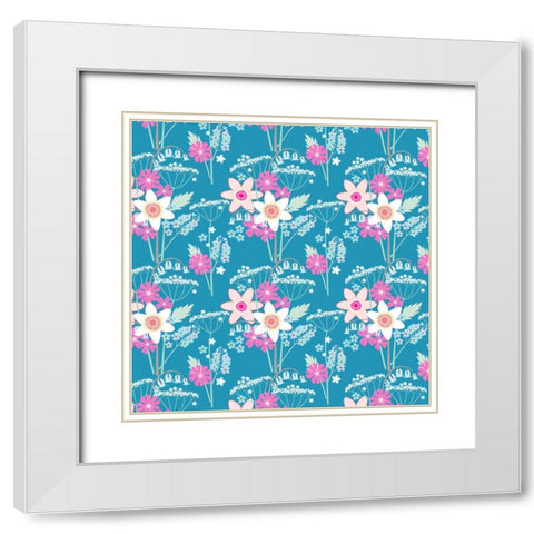 Hedgrow Blooms Pattern White Modern Wood Framed Art Print with Double Matting by Gardner, Sarah