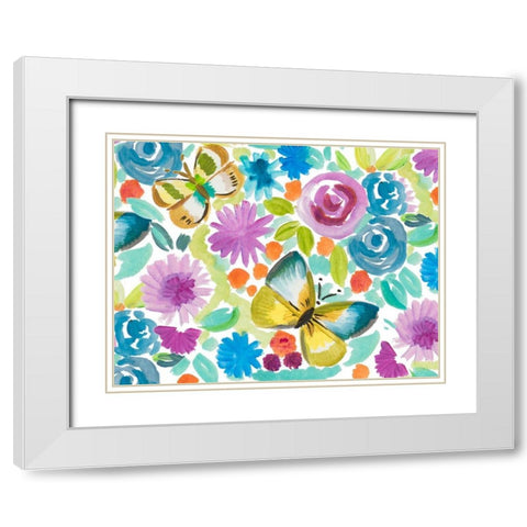 Tropical Butterfly Garden White Modern Wood Framed Art Print with Double Matting by Del Sol, Ani
