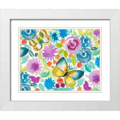 Tropical Butterfly Garden White Modern Wood Framed Art Print with Double Matting by Del Sol, Ani