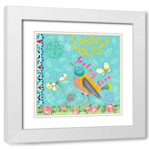 Nature Garden with Bird White Modern Wood Framed Art Print with Double Matting by Del Sol, Ani