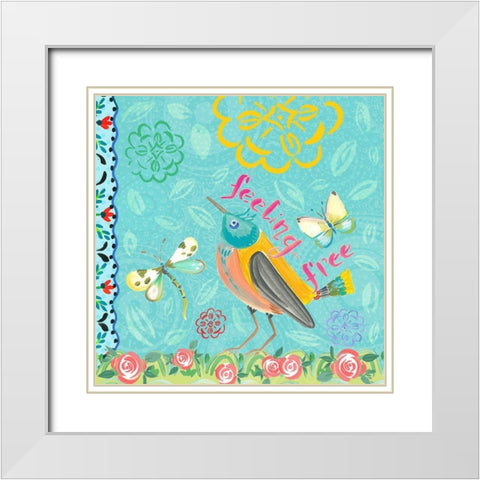 Nature Garden with Bird White Modern Wood Framed Art Print with Double Matting by Del Sol, Ani