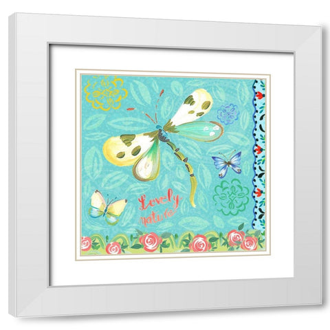 Nature Garden with Dragonfly White Modern Wood Framed Art Print with Double Matting by Del Sol, Ani