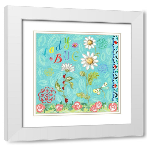 Nature Garden with Ladybug White Modern Wood Framed Art Print with Double Matting by Del Sol, Ani