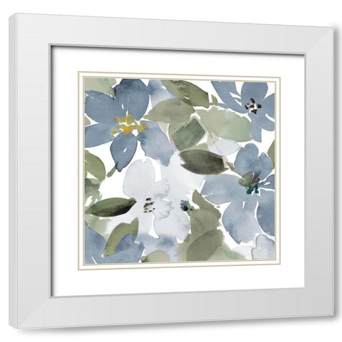Contemporary Blue Blooms Square White Modern Wood Framed Art Print with Double Matting by Loreth, Lanie
