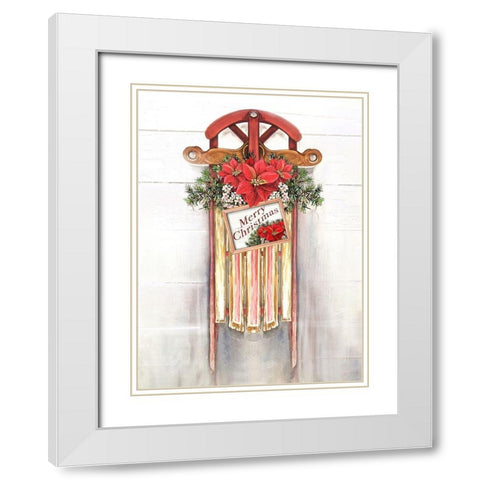 Joyeux Noel Sleigh White Modern Wood Framed Art Print with Double Matting by Diannart