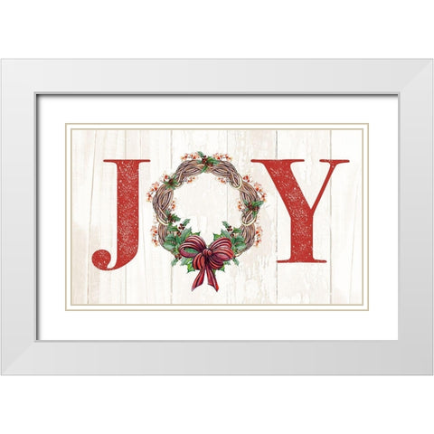 Joyeux Noel Wreath White Modern Wood Framed Art Print with Double Matting by Diannart