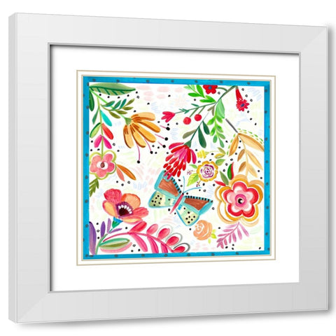 Boho Butterfly Garden White Modern Wood Framed Art Print with Double Matting by Del Sol, Ani