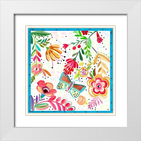 Boho Butterfly Garden White Modern Wood Framed Art Print with Double Matting by Del Sol, Ani