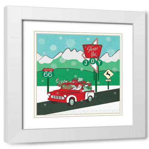 Retro Santa Driving I White Modern Wood Framed Art Print with Double Matting by Metz, Andi
