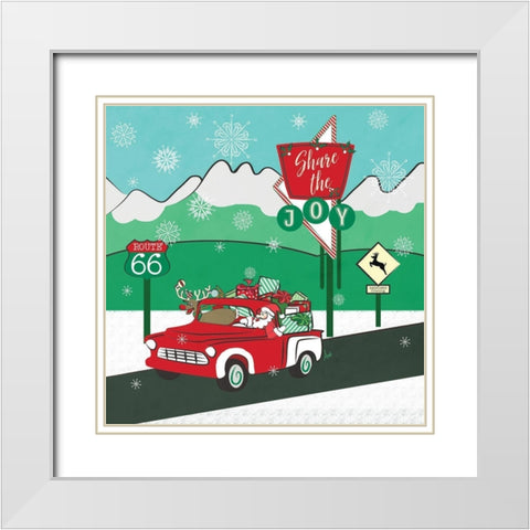 Retro Santa Driving I White Modern Wood Framed Art Print with Double Matting by Metz, Andi