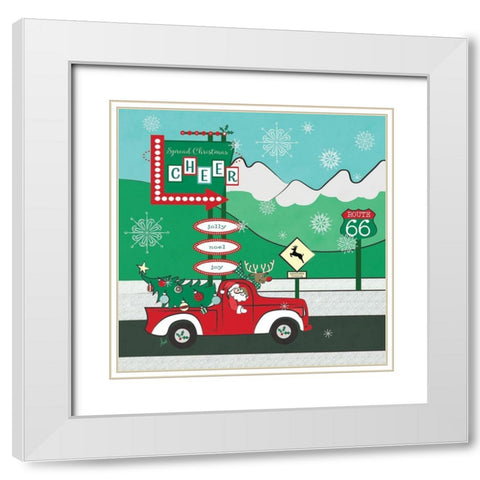Retro Santa Driving II White Modern Wood Framed Art Print with Double Matting by Metz, Andi
