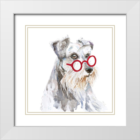 Schnauzer With Glasses White Modern Wood Framed Art Print with Double Matting by Pinto, Patricia