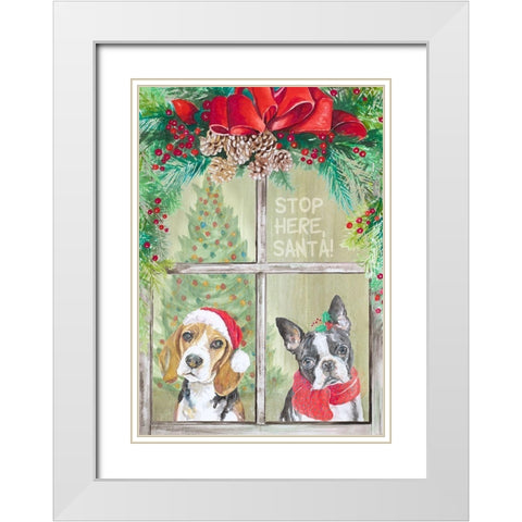 Stop Here Santa White Modern Wood Framed Art Print with Double Matting by Pinto, Patricia