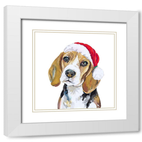 Holiday Dog I White Modern Wood Framed Art Print with Double Matting by Pinto, Patricia