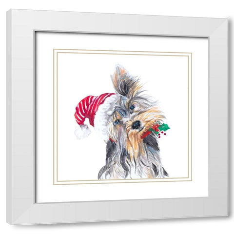 Holiday Dog III White Modern Wood Framed Art Print with Double Matting by Pinto, Patricia