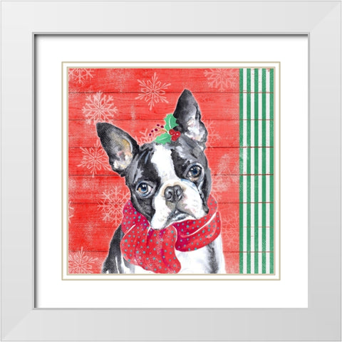 Holiday Puppy II White Modern Wood Framed Art Print with Double Matting by Pinto, Patricia