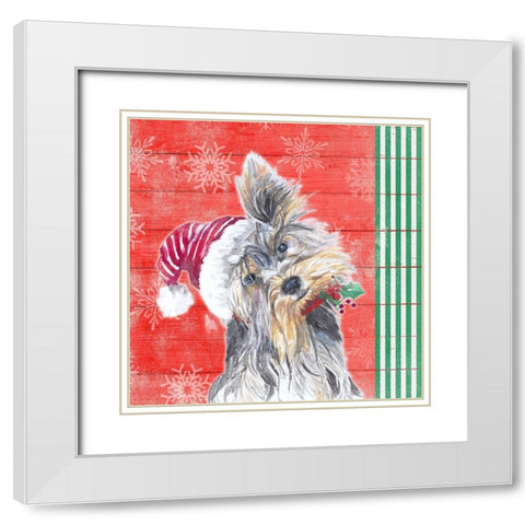 Holiday Puppy III White Modern Wood Framed Art Print with Double Matting by Pinto, Patricia