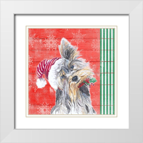 Holiday Puppy III White Modern Wood Framed Art Print with Double Matting by Pinto, Patricia