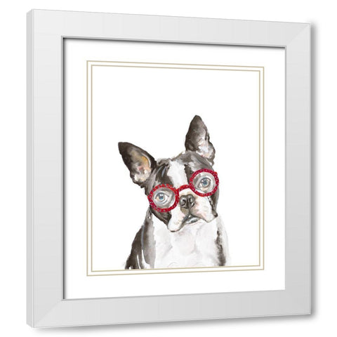 French Bulldog with Glasses White Modern Wood Framed Art Print with Double Matting by Pinto, Patricia
