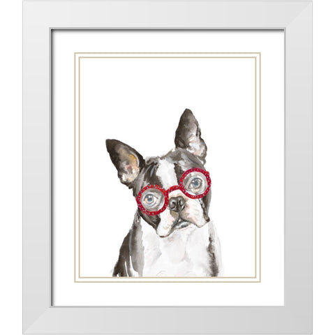 French Bulldog with Glasses White Modern Wood Framed Art Print with Double Matting by Pinto, Patricia