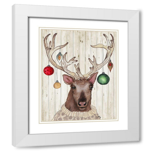 Christmas Reindeer II White Modern Wood Framed Art Print with Double Matting by Medley, Elizabeth