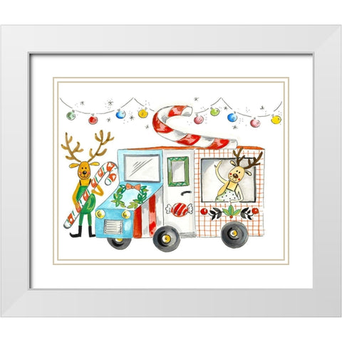Reindeer Treats White Modern Wood Framed Art Print with Double Matting by Del Sol, Ani
