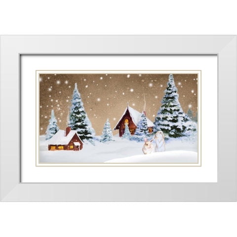 Christmas Village White Modern Wood Framed Art Print with Double Matting by Gaynor, Janice