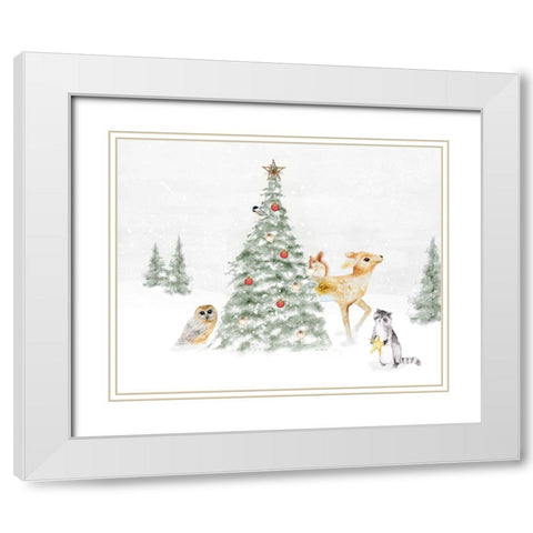 Woodland Christmas II White Modern Wood Framed Art Print with Double Matting by Gaynor, Janice