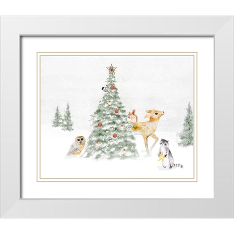 Woodland Christmas II White Modern Wood Framed Art Print with Double Matting by Gaynor, Janice