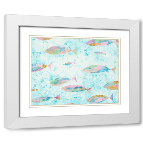 Aqua Blue Fishy White Modern Wood Framed Art Print with Double Matting by Bryant, Susan