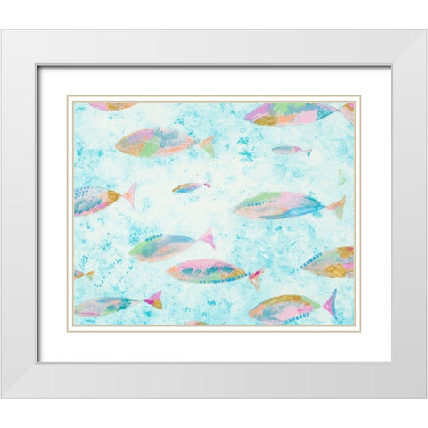 Aqua Blue Fishy White Modern Wood Framed Art Print with Double Matting by Bryant, Susan