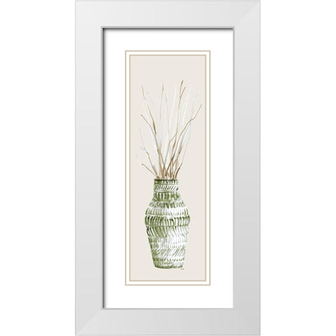 Tall Textured Vase In Green II White Modern Wood Framed Art Print with Double Matting by Loreth, Lanie