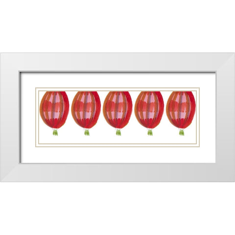 Red Air Balloons White Modern Wood Framed Art Print with Double Matting by Del Sol, Ani