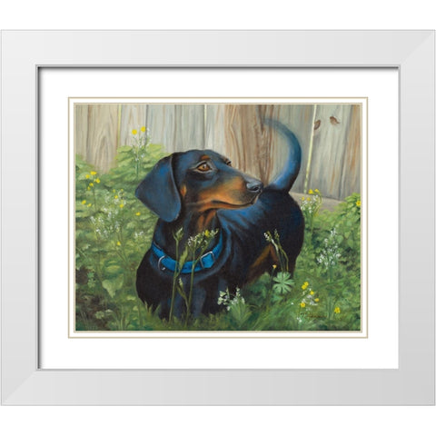 Dachshund White Modern Wood Framed Art Print with Double Matting by Hakimipour, Tiffany