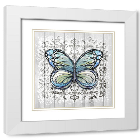 Decorative Butterfly IV White Modern Wood Framed Art Print with Double Matting by Diannart