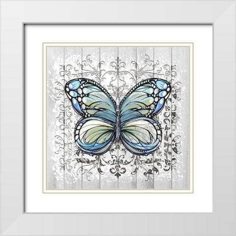 Decorative Butterfly IV White Modern Wood Framed Art Print with Double Matting by Diannart