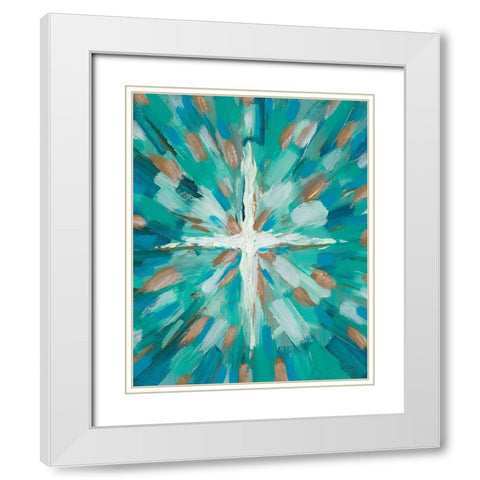 Teal Glory White Modern Wood Framed Art Print with Double Matting by Hewitt, L.