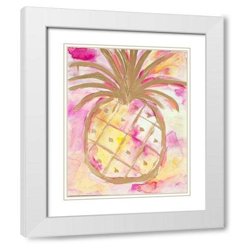 Pink Gold Pineapple White Modern Wood Framed Art Print with Double Matting by Hewitt, L.