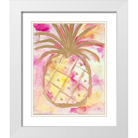 Pink Gold Pineapple White Modern Wood Framed Art Print with Double Matting by Hewitt, L.