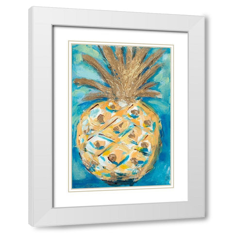 Blue Gold Pineapple White Modern Wood Framed Art Print with Double Matting by Hewitt, L.