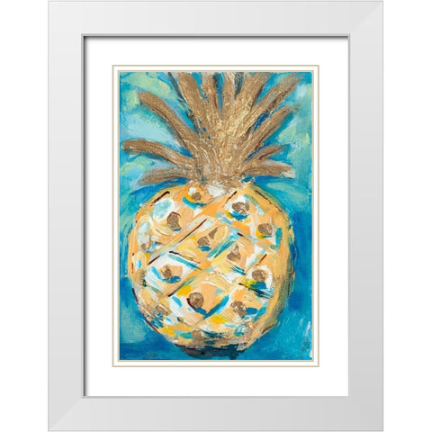 Blue Gold Pineapple White Modern Wood Framed Art Print with Double Matting by Hewitt, L.