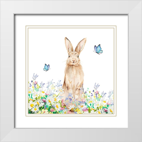 Spring Brown Bunny White Modern Wood Framed Art Print with Double Matting by Pinto, Patricia
