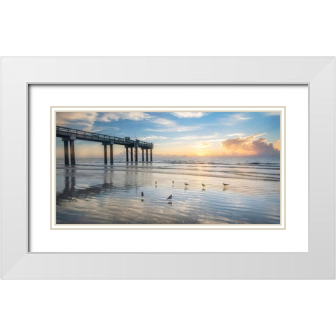 Sunset Pier White Modern Wood Framed Art Print with Double Matting by Amos, Andy