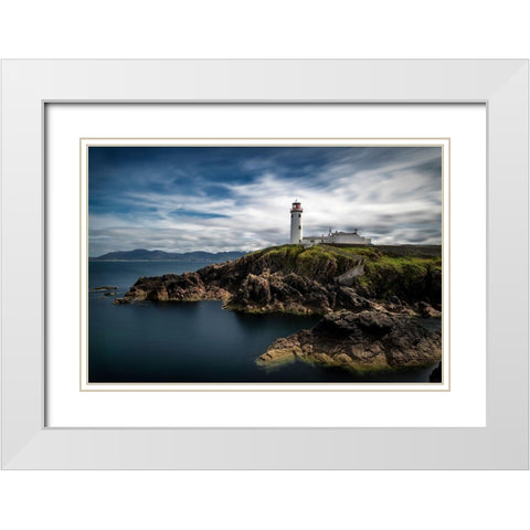 Oceans Edge Lighthouse White Modern Wood Framed Art Print with Double Matting by Amos, Andy