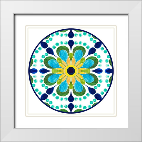 Italian Flower Tile Round White Modern Wood Framed Art Print with Double Matting by Pinto, Patricia