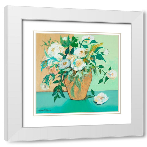 Vase of White Roses White Modern Wood Framed Art Print with Double Matting by Maria, Robin