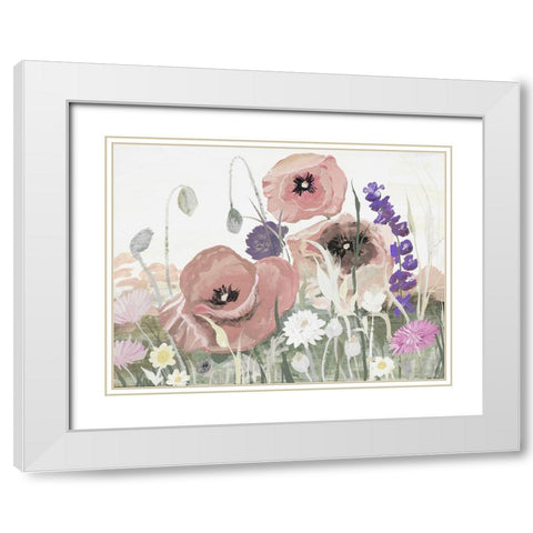 Victory Pink Poppies I White Modern Wood Framed Art Print with Double Matting by Maria, Robin